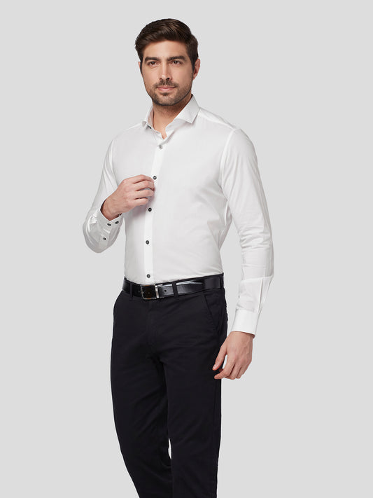 White Shirt with Contrast Button Detail