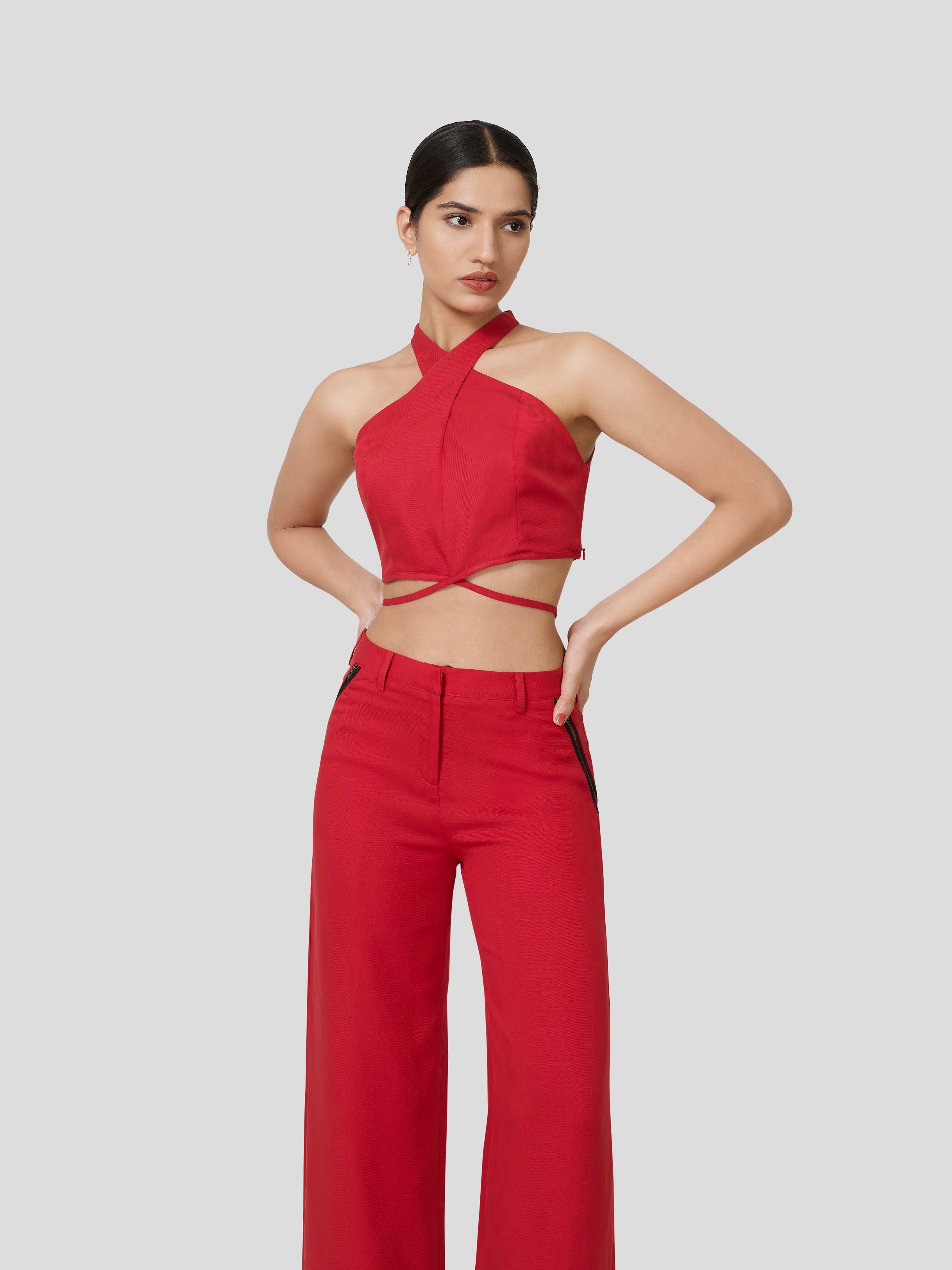 Querencia Twisted Halter Neck Crop Top - Zest Mélange  Querencia Twisted Halter Neck Crop Top - Zest Mélange
