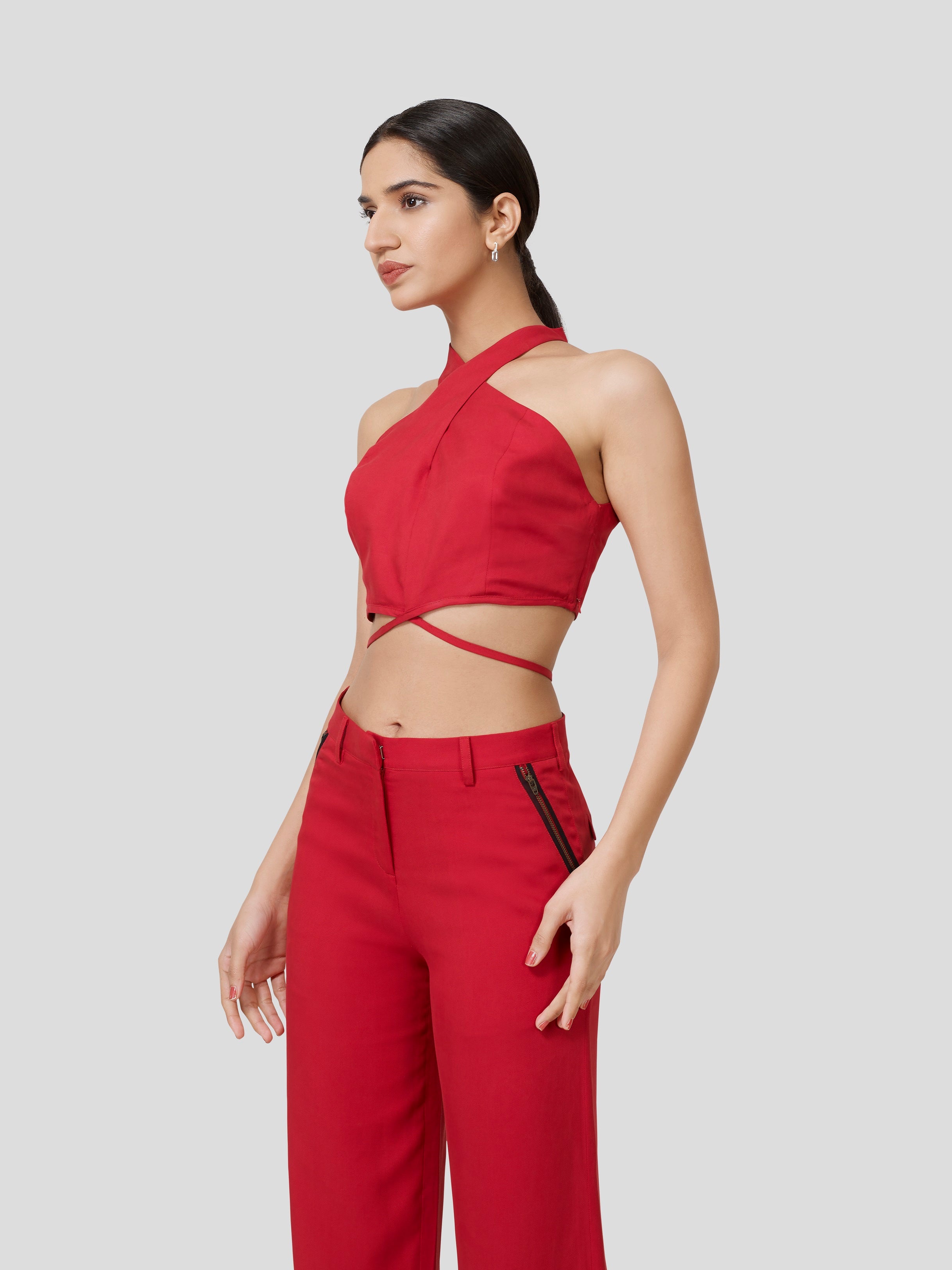Querencia Twisted Halter Neck Crop Top - Zest Mélange  Querencia Twisted Halter Neck Crop Top - Zest Mélange