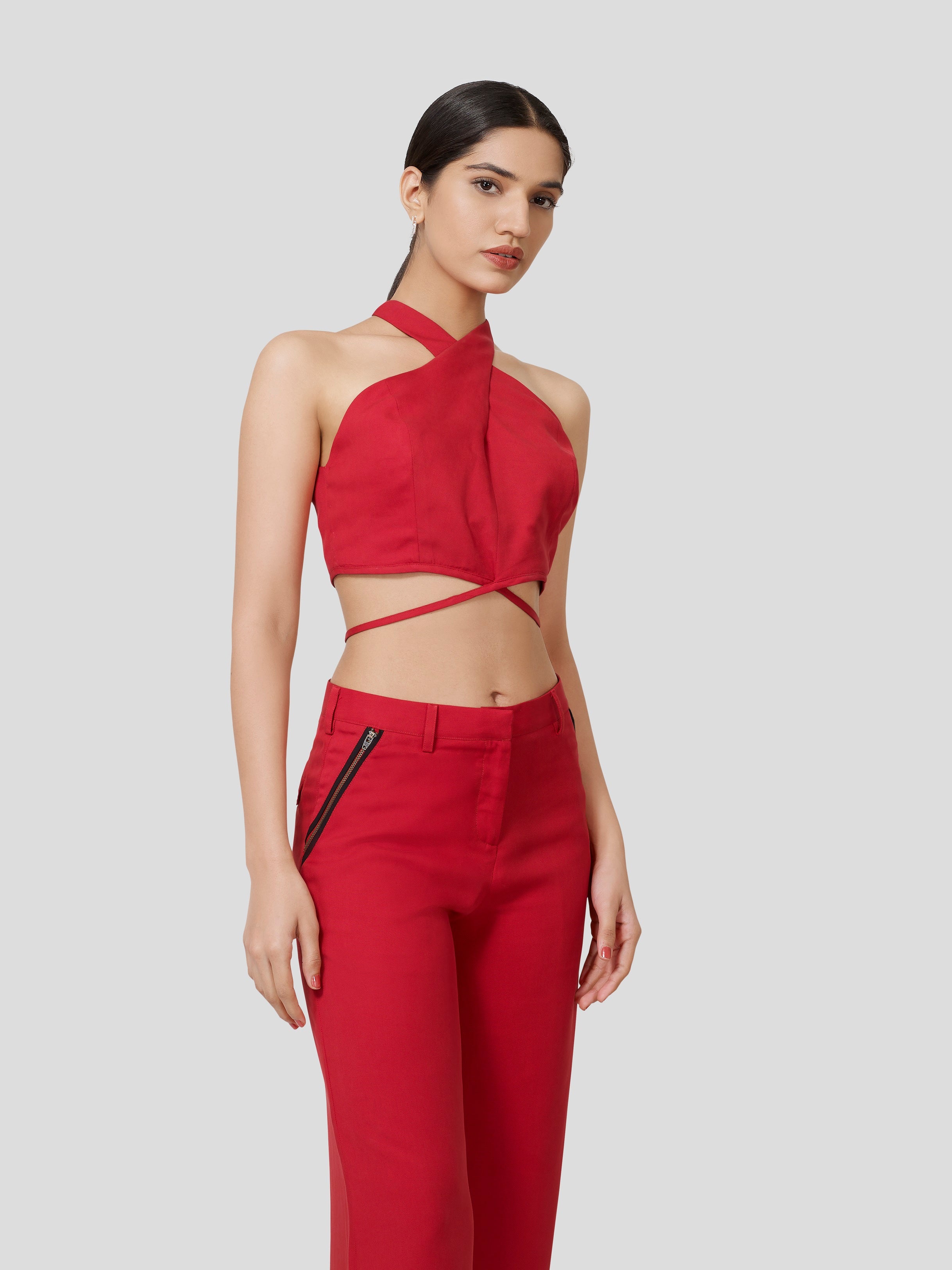 Querencia Twisted Halter Neck Crop Top - Zest Mélange  Querencia Twisted Halter Neck Crop Top - Zest Mélange