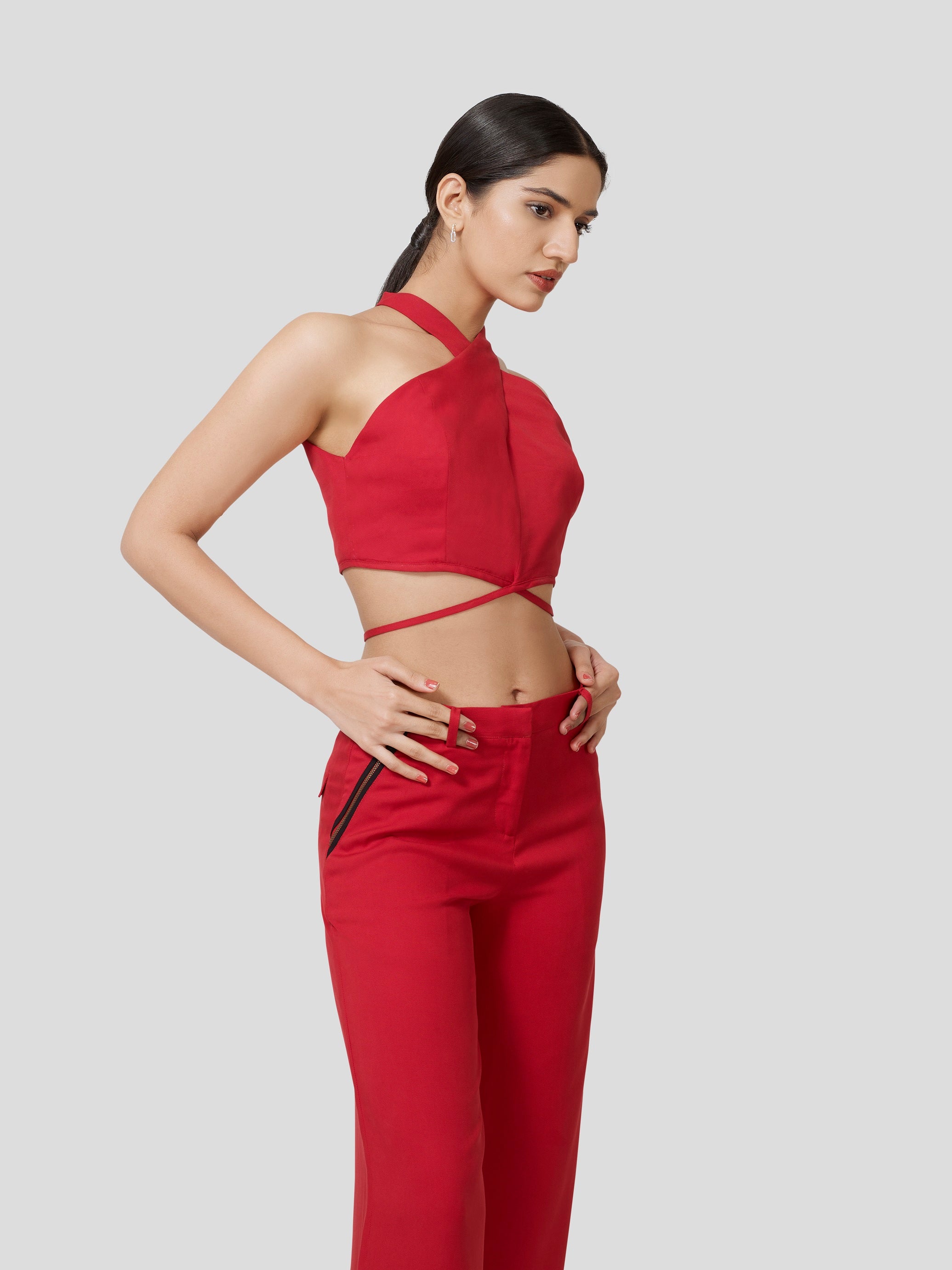 Querencia Twisted Halter Neck Crop Top - Zest Mélange  Querencia Twisted Halter Neck Crop Top - Zest Mélange