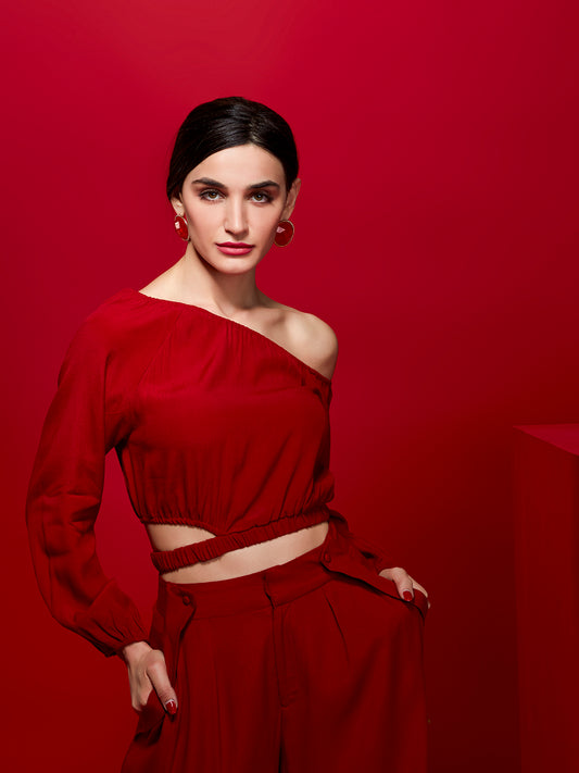 Vivacious Elasticated Off The Shoulder Top - Zest Mélange