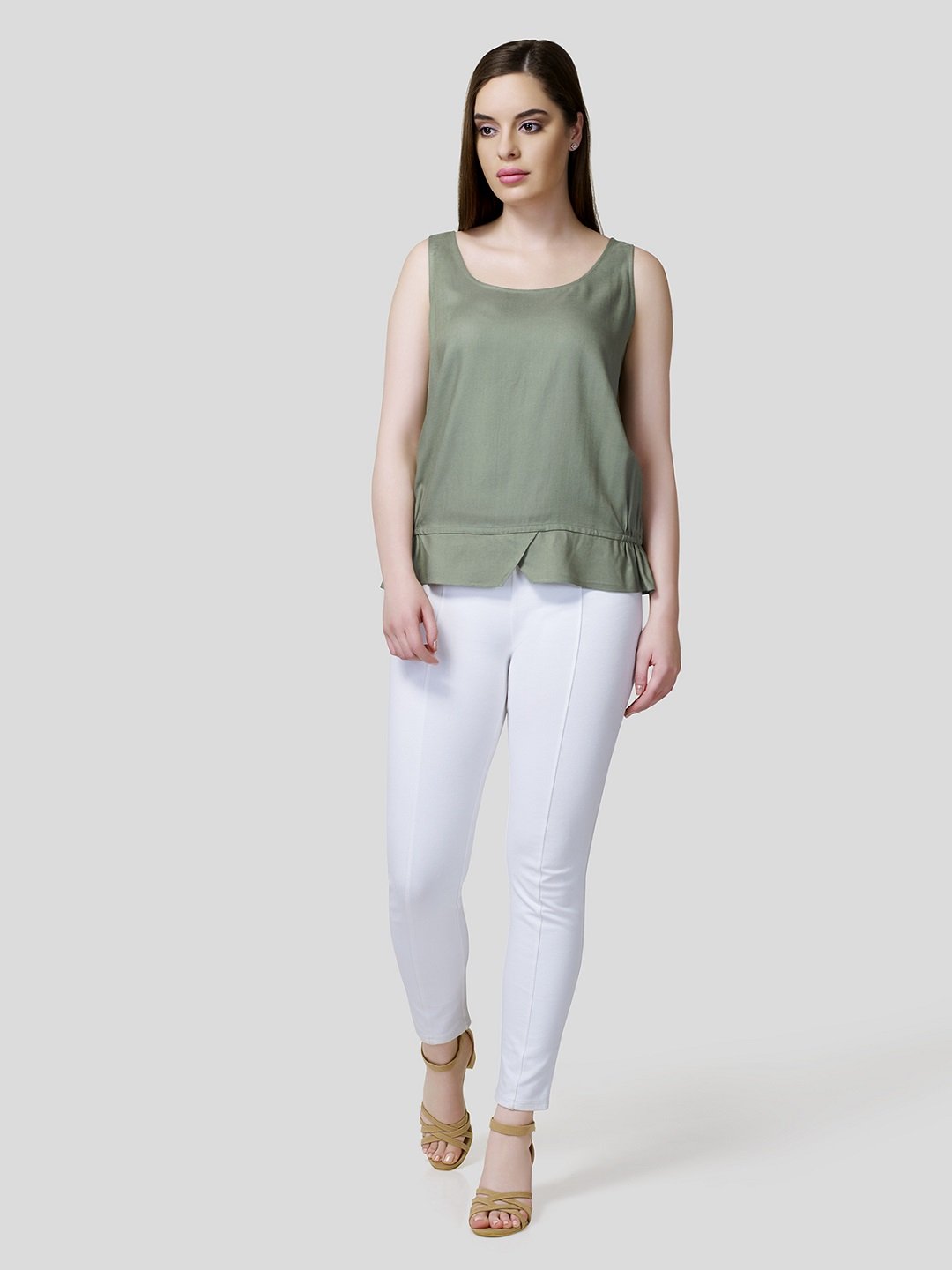 Tank Top With Elasticated Waist Detail - Zest Mélange  Tank Top With Elasticated Waist Detail - Zest Mélange