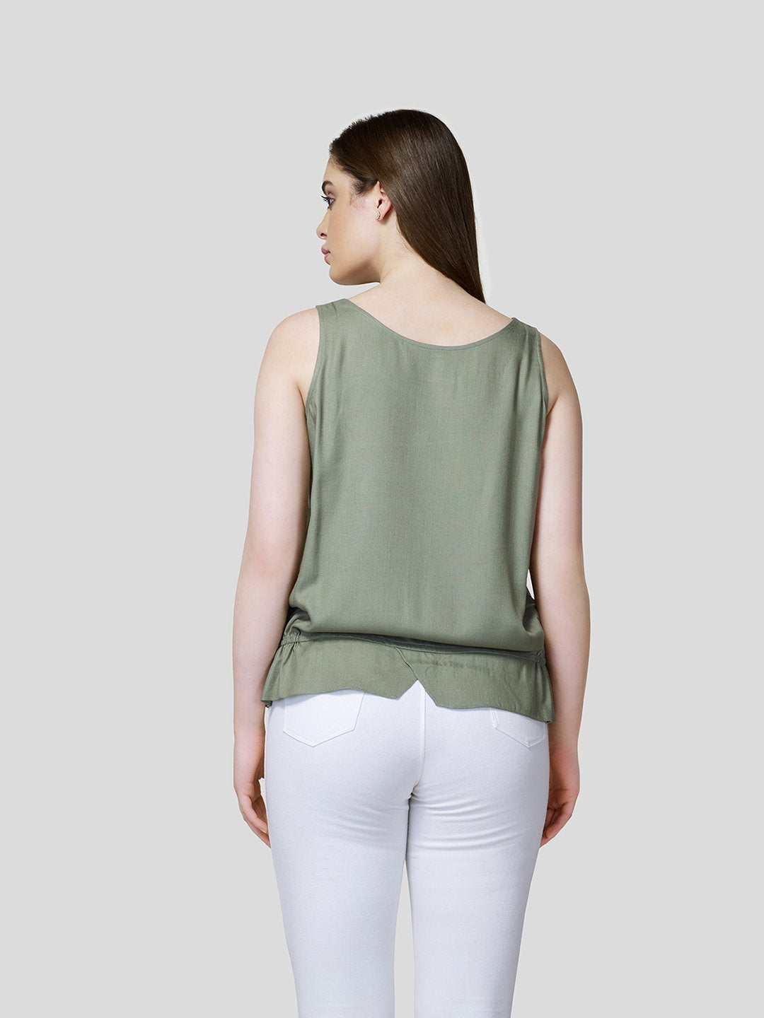 Tank Top With Elasticated Waist Detail - Zest Mélange  Tank Top With Elasticated Waist Detail - Zest Mélange