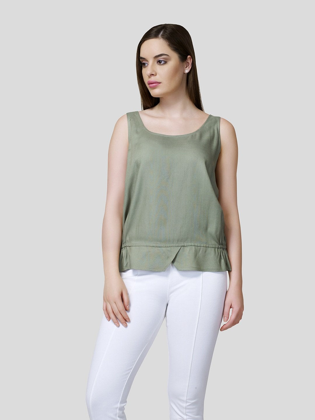 Tank Top With Elasticated Waist Detail - Zest Mélange  Tank Top With Elasticated Waist Detail - Zest Mélange
