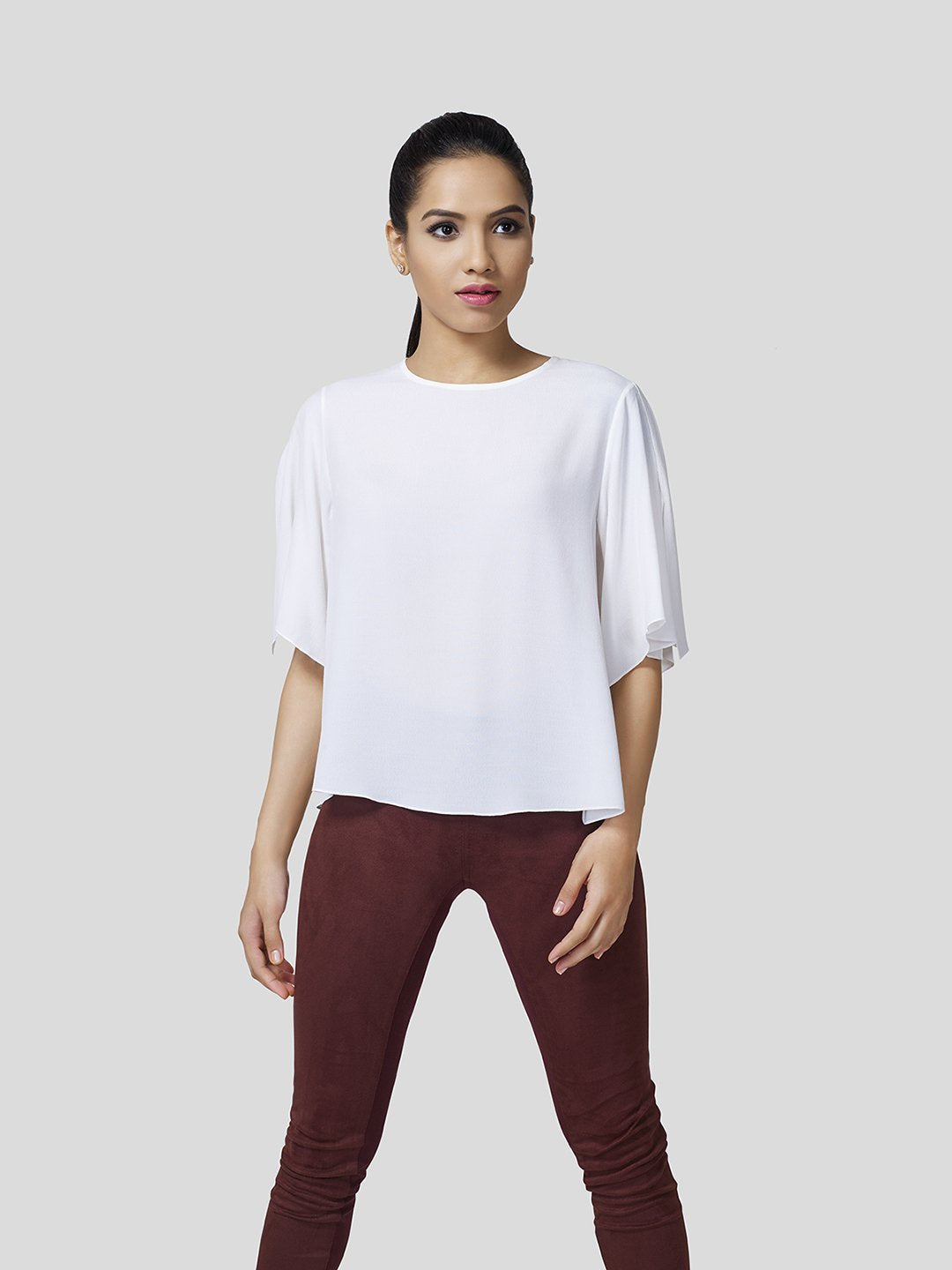 Box Fit Top With Overlapping Flared Sleeve - Zest Mélange  Box Fit Top With Overlapping Flared Sleeve - Zest Mélange
