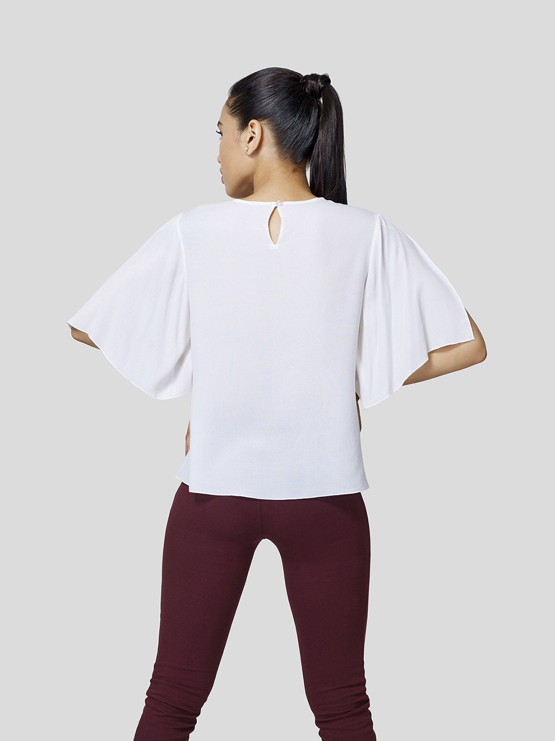 Box Fit Top With Overlapping Flared Sleeve - Zest Mélange  Box Fit Top With Overlapping Flared Sleeve - Zest Mélange