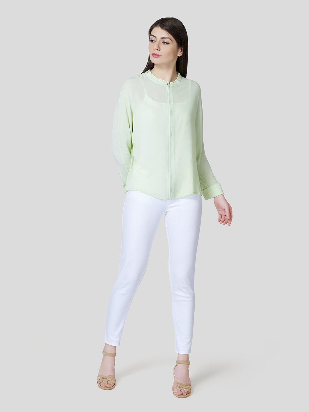 Zip Through Blouson - (Green) - Zest Mélange  Zip Through Blouson - (Green) - Zest Mélange