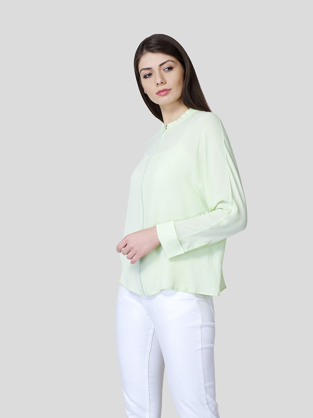 Zip Through Blouson - (Green) - Zest Mélange  Zip Through Blouson - (Green) - Zest Mélange