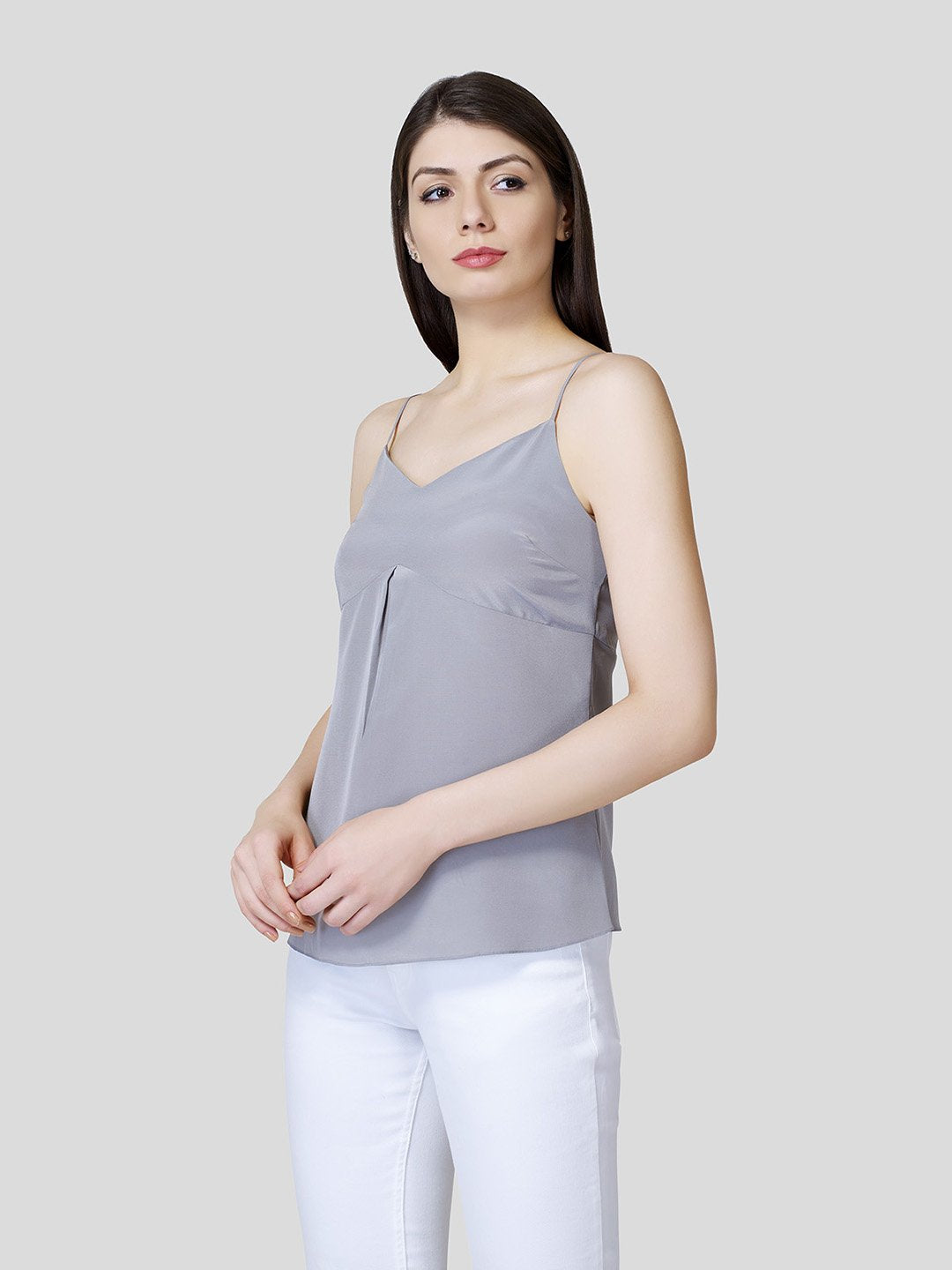 'V' Neck Strappy Camisole With Fall Detail - Zest Mélange  'V' Neck Strappy Camisole With Fall Detail - Zest Mélange