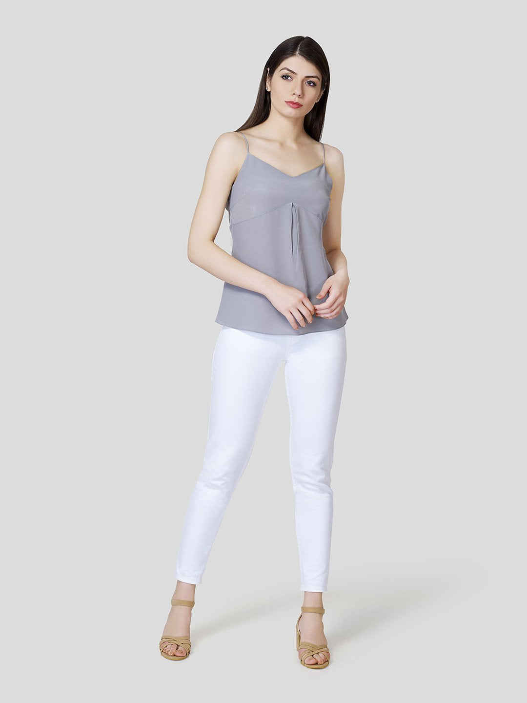 'V' Neck Strappy Camisole With Fall Detail - Zest Mélange  'V' Neck Strappy Camisole With Fall Detail - Zest Mélange