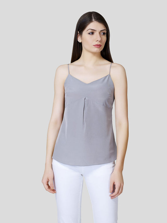 'V' Neck Strappy Camisole With Fall Detail - Zest Mélange
