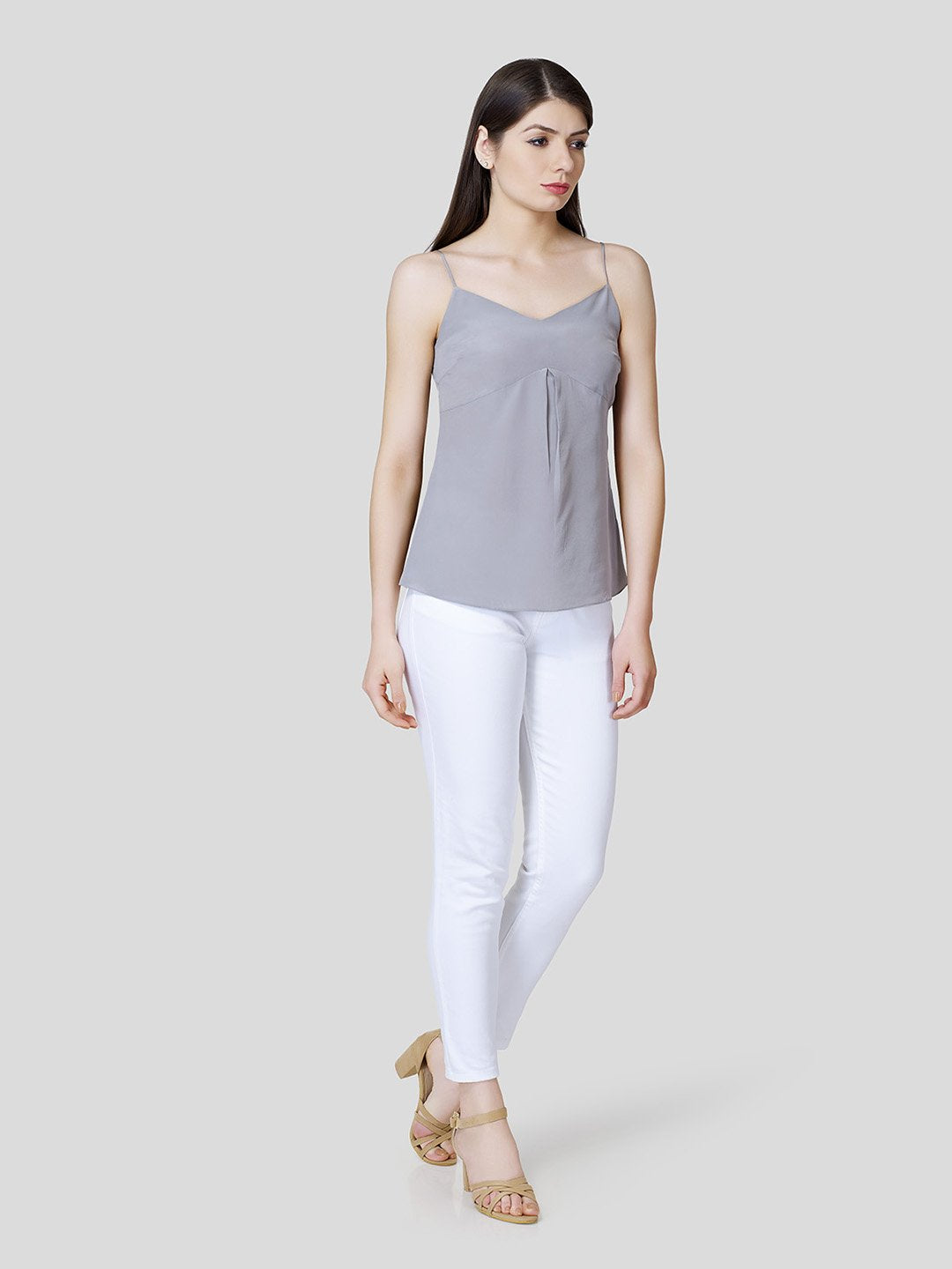 'V' Neck Strappy Camisole With Fall Detail - Zest Mélange  'V' Neck Strappy Camisole With Fall Detail - Zest Mélange