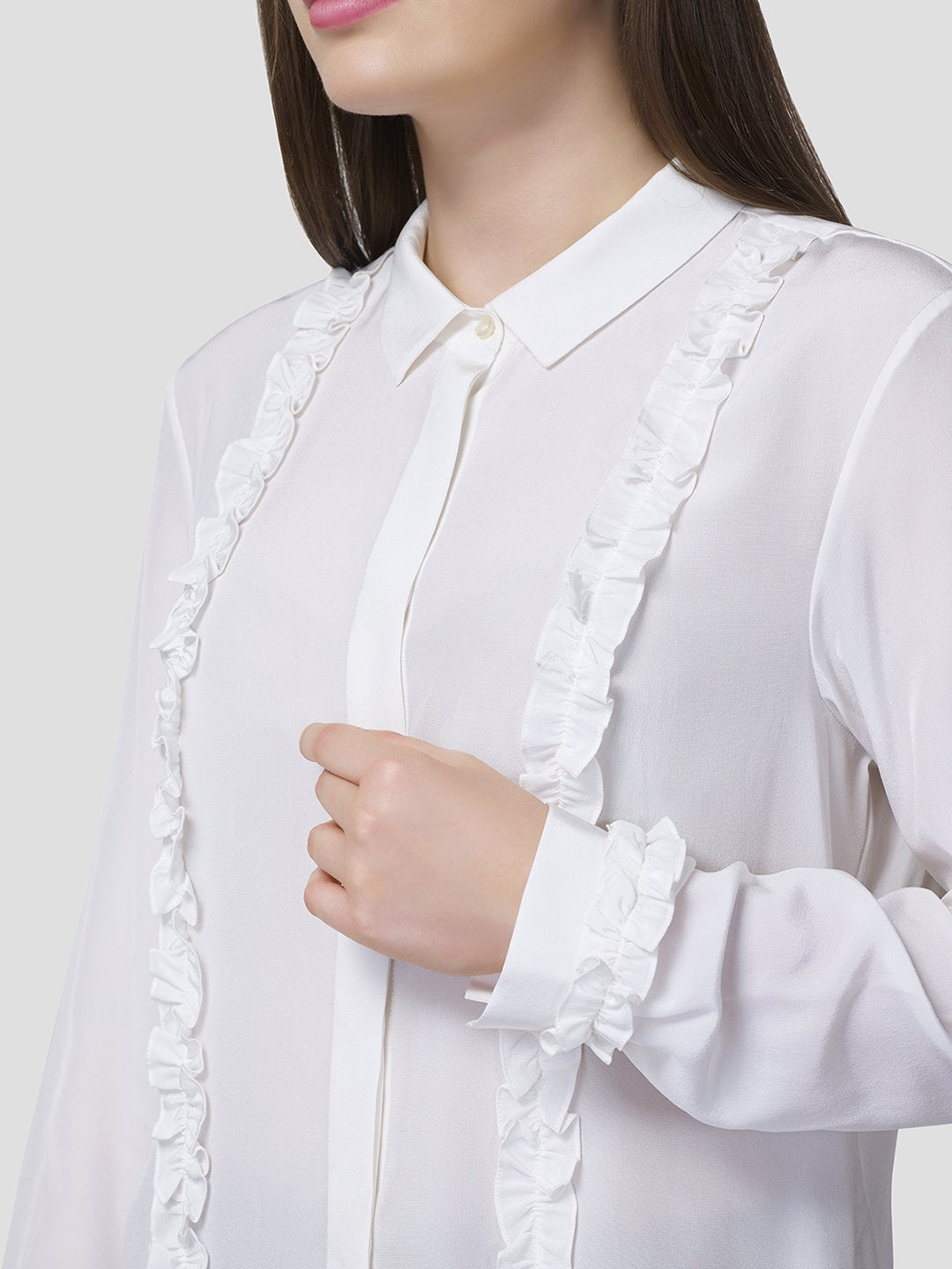 Cuff With Ruffle Trim Detail At Front And Cuff - Zest Mélange  Cuff With Ruffle Trim Detail At Front And Cuff - Zest Mélange