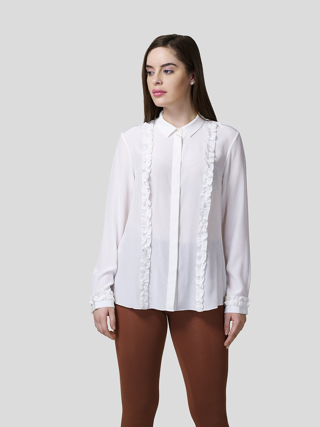 Cuff With Ruffle Trim Detail At Front And Cuff - Zest Mélange  Cuff With Ruffle Trim Detail At Front And Cuff - Zest Mélange