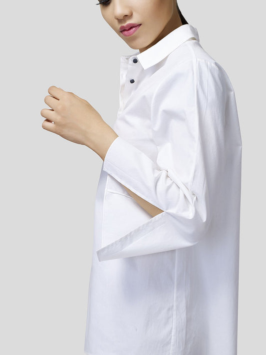 Flared Sleeve Shirt With Contrast Button Detailing - Zest Mélange
