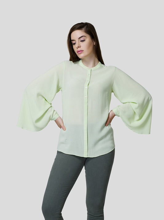 Stand Collar Shirt With  Flared Sleeve - Zest Mélange