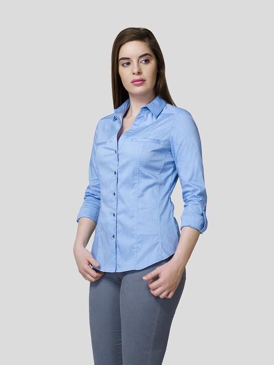 Cut & Sew Detailed Fitted Shirt With Mock Pocket Detail - Zest Mélange