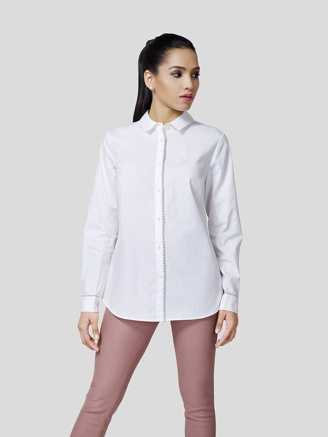 Stripe Piping Detail Shirt - Zest Mélange  Stripe Piping Detail Shirt - Zest Mélange