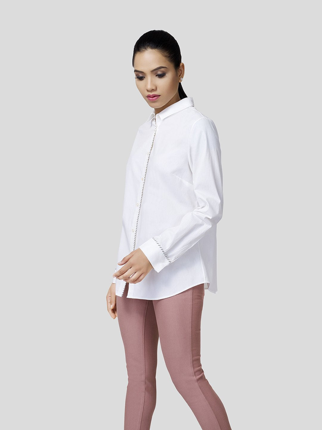 Stripe Piping Detail Shirt - Zest Mélange  Stripe Piping Detail Shirt - Zest Mélange