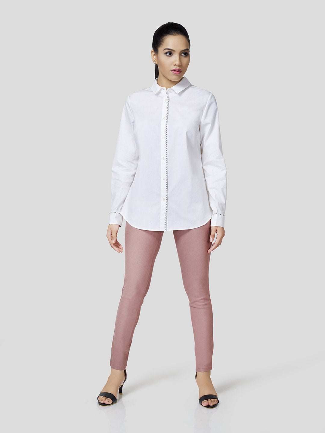 Stripe Piping Detail Shirt - Zest Mélange  Stripe Piping Detail Shirt - Zest Mélange