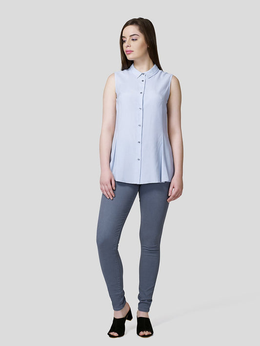 Pleated Frill Collar A Line Shirt - Zest Mélange
