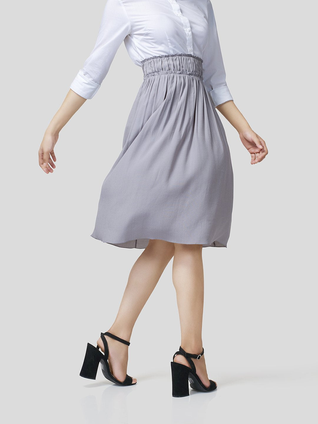 Skirt With Gathered Waistband Detail - Zest Mélange  Skirt With Gathered Waistband Detail - Zest Mélange