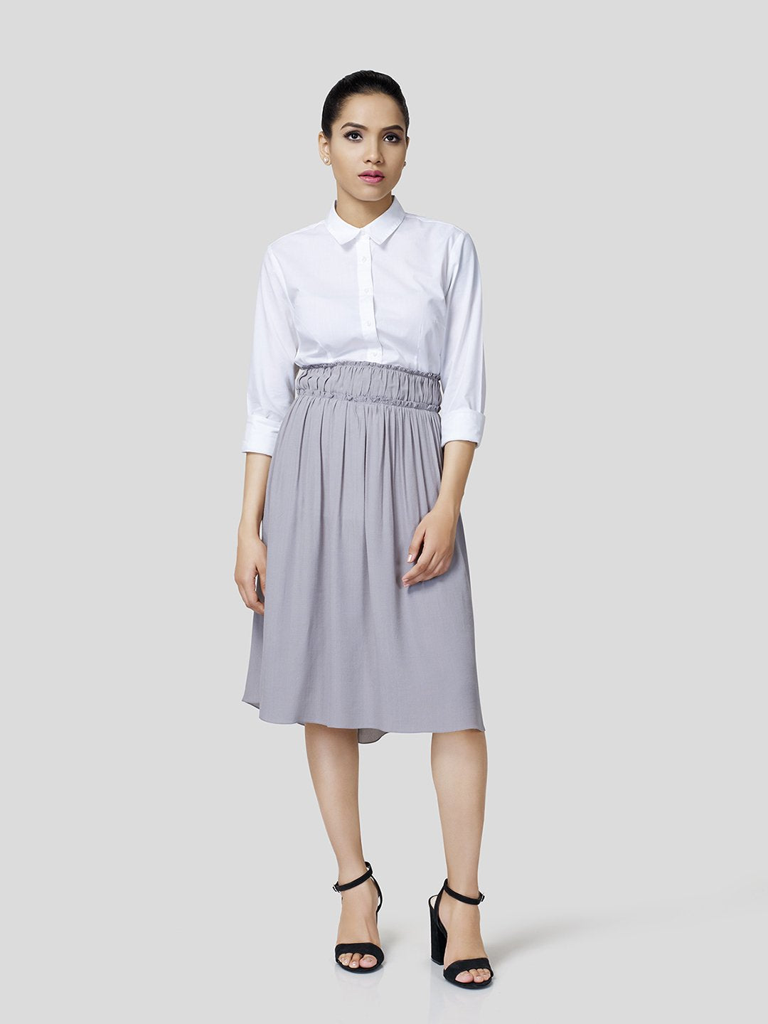 Skirt With Gathered Waistband Detail - Zest Mélange  Skirt With Gathered Waistband Detail - Zest Mélange