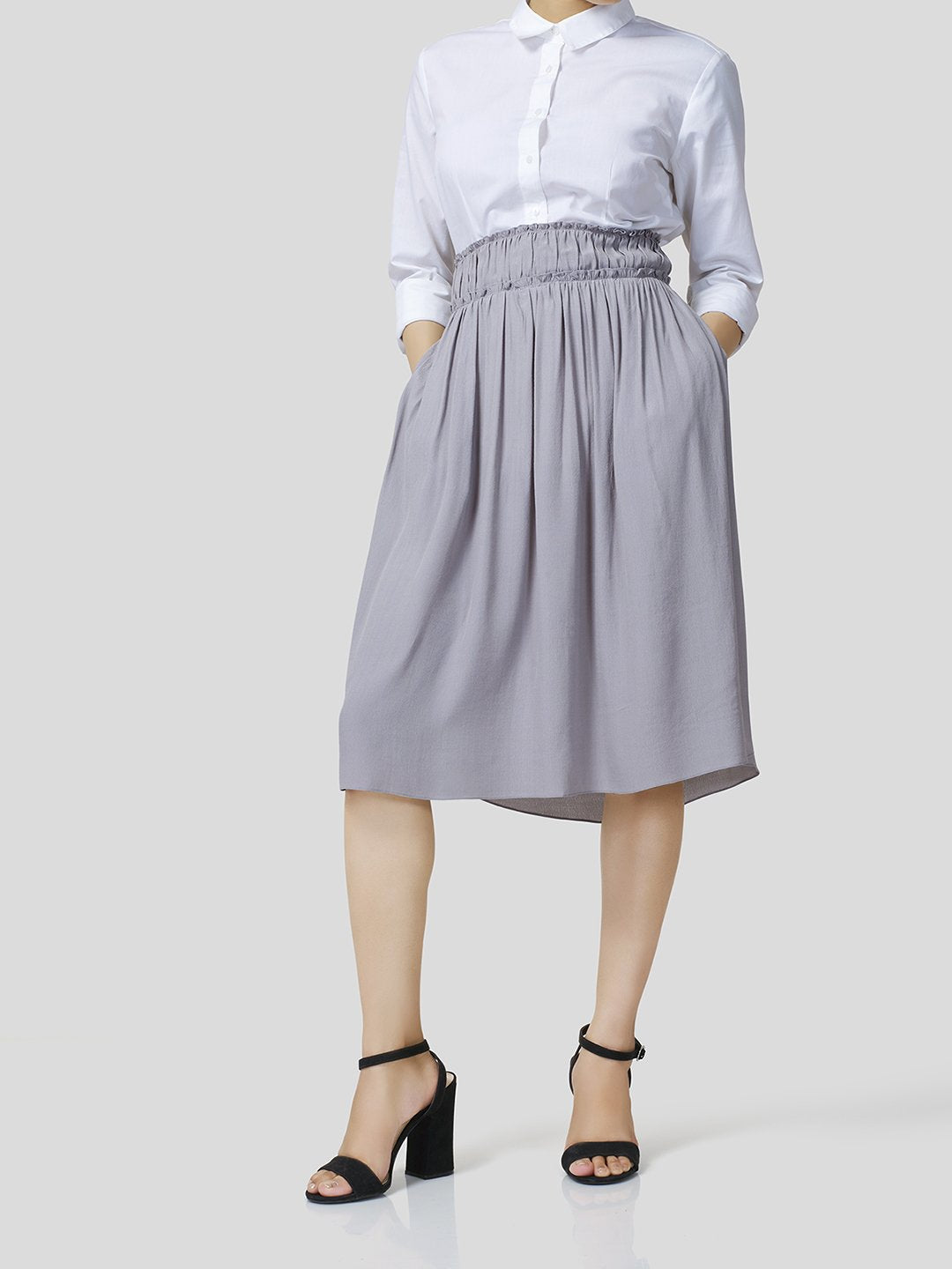 Skirt With Gathered Waistband Detail - Zest Mélange  Skirt With Gathered Waistband Detail - Zest Mélange