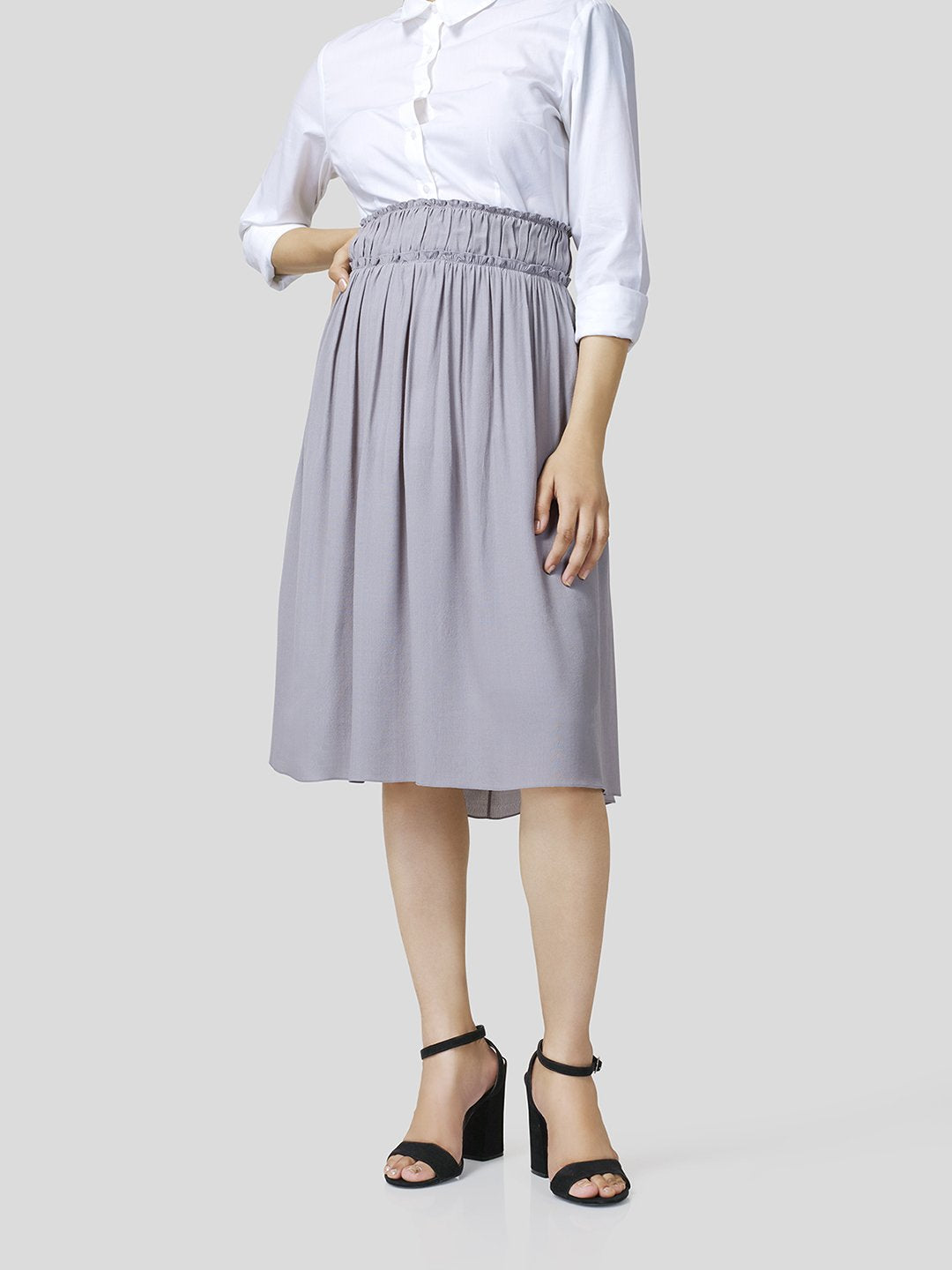 Skirt With Gathered Waistband Detail - Zest Mélange  Skirt With Gathered Waistband Detail - Zest Mélange