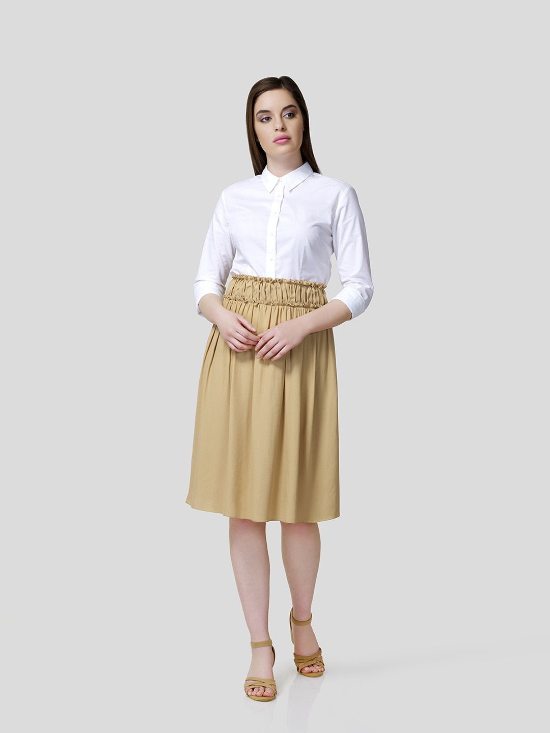 Skirt With Gathered Waistband Detail - Zest Mélange  Skirt With Gathered Waistband Detail - Zest Mélange