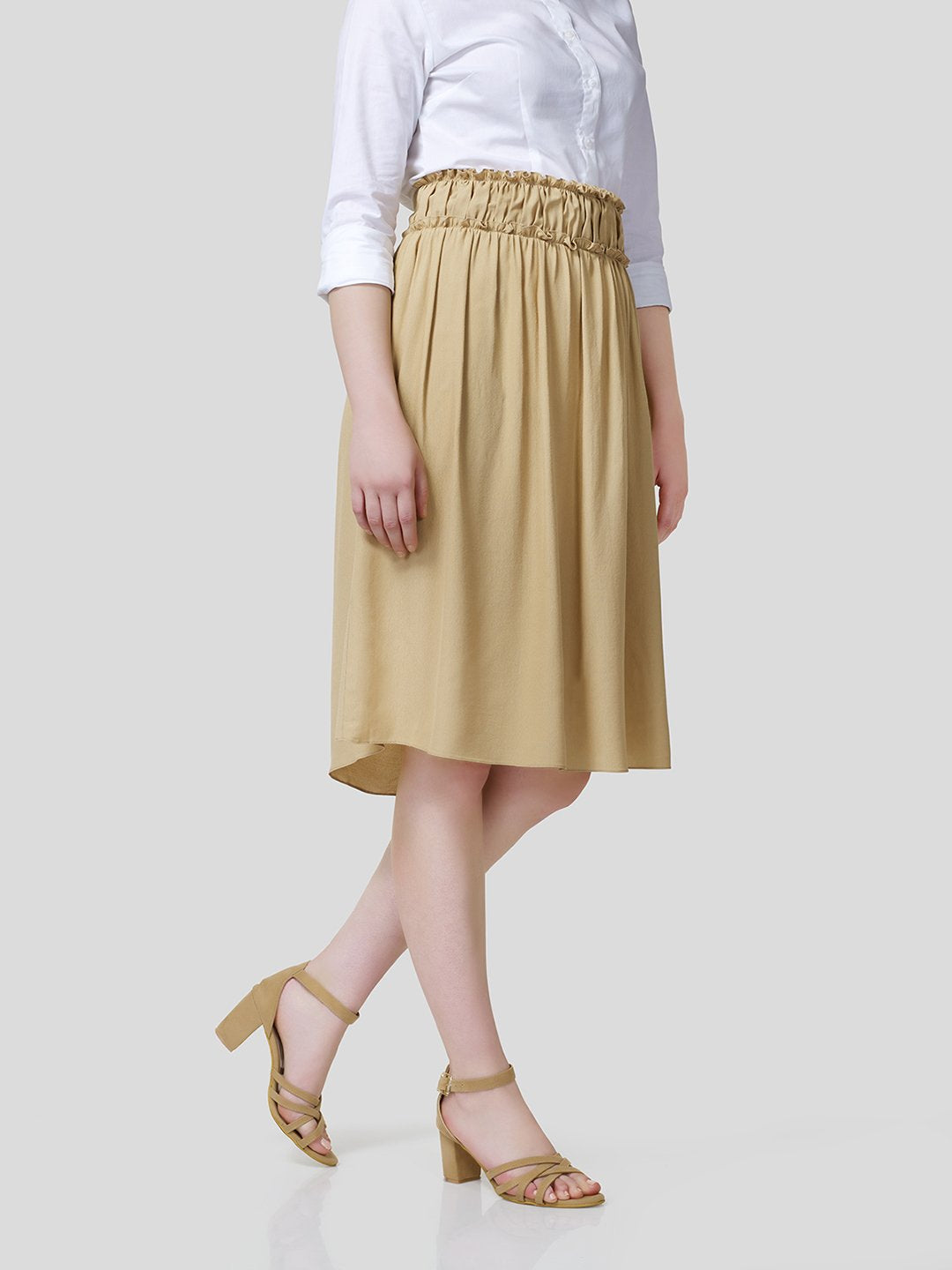 Skirt With Gathered Waistband Detail - Zest Mélange  Skirt With Gathered Waistband Detail - Zest Mélange
