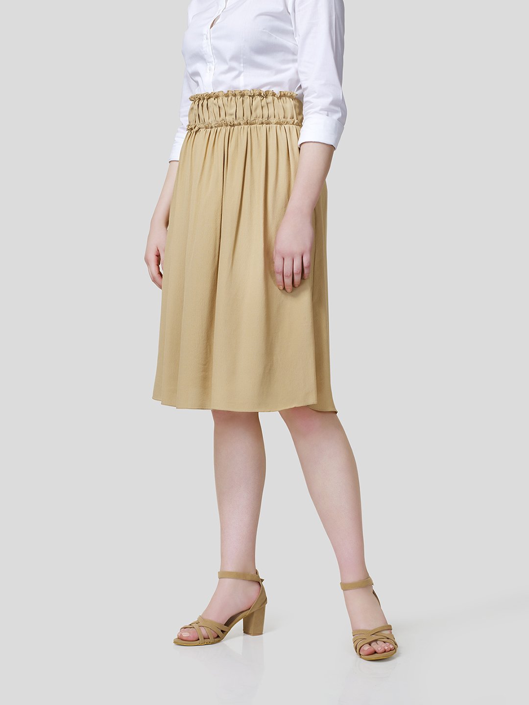 Skirt With Gathered Waistband Detail - Zest Mélange  Skirt With Gathered Waistband Detail - Zest Mélange