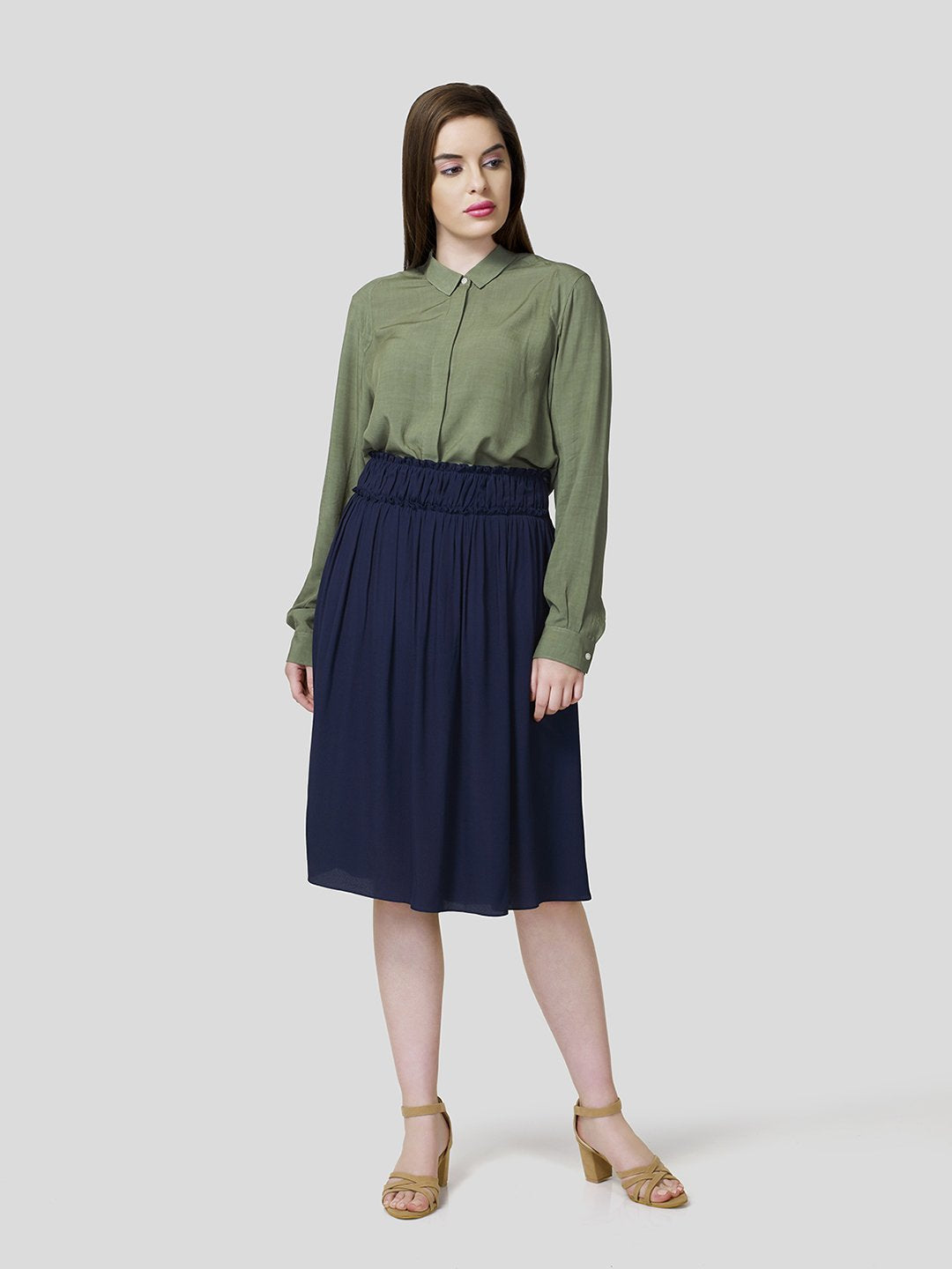 Skirt With Gathered Waistband Detail - Zest Mélange  Skirt With Gathered Waistband Detail - Zest Mélange