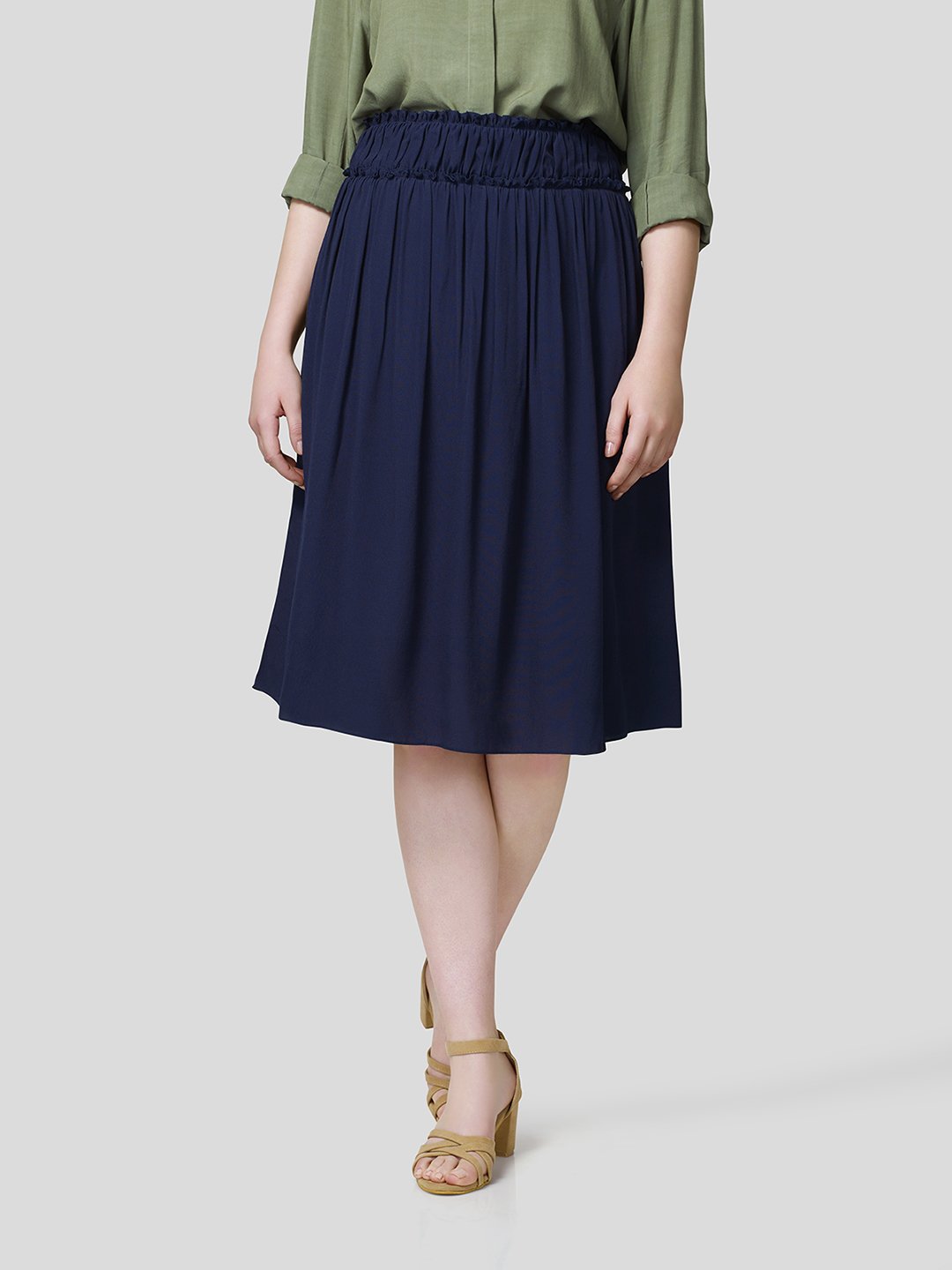 Skirt With Gathered Waistband Detail - Zest Mélange  Skirt With Gathered Waistband Detail - Zest Mélange