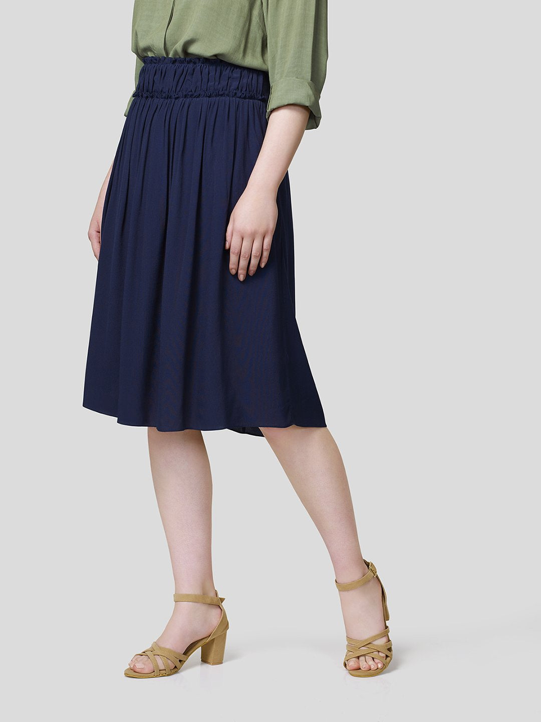 Skirt With Gathered Waistband Detail - Zest Mélange  Skirt With Gathered Waistband Detail - Zest Mélange