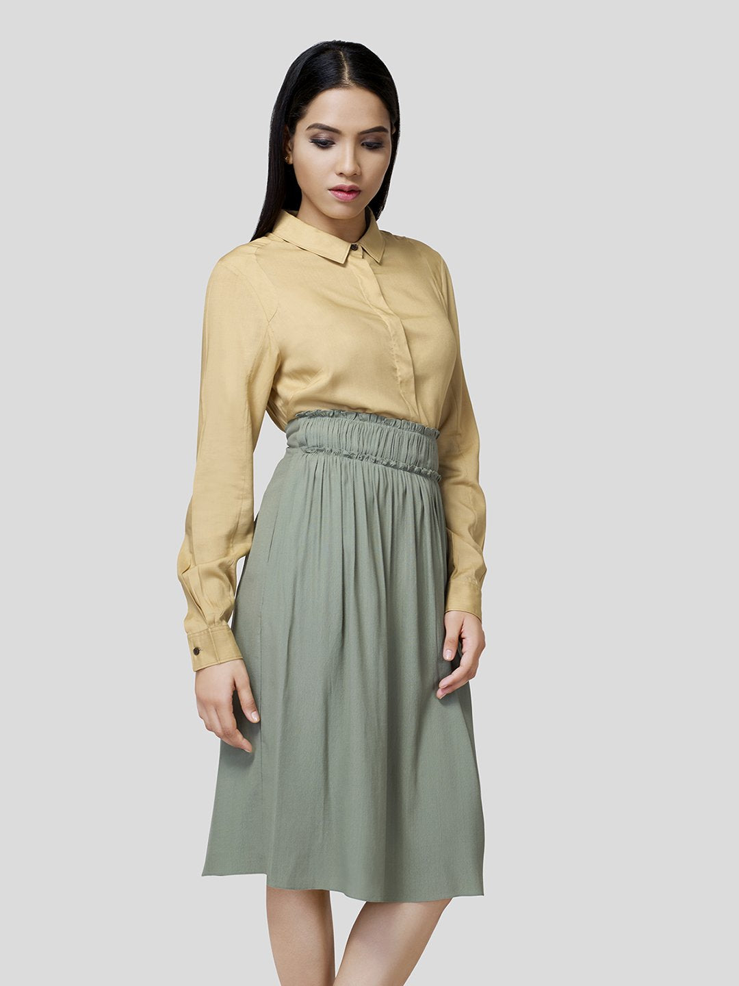 Skirt With Gathered Waistband Detail - Zest Mélange  Skirt With Gathered Waistband Detail - Zest Mélange
