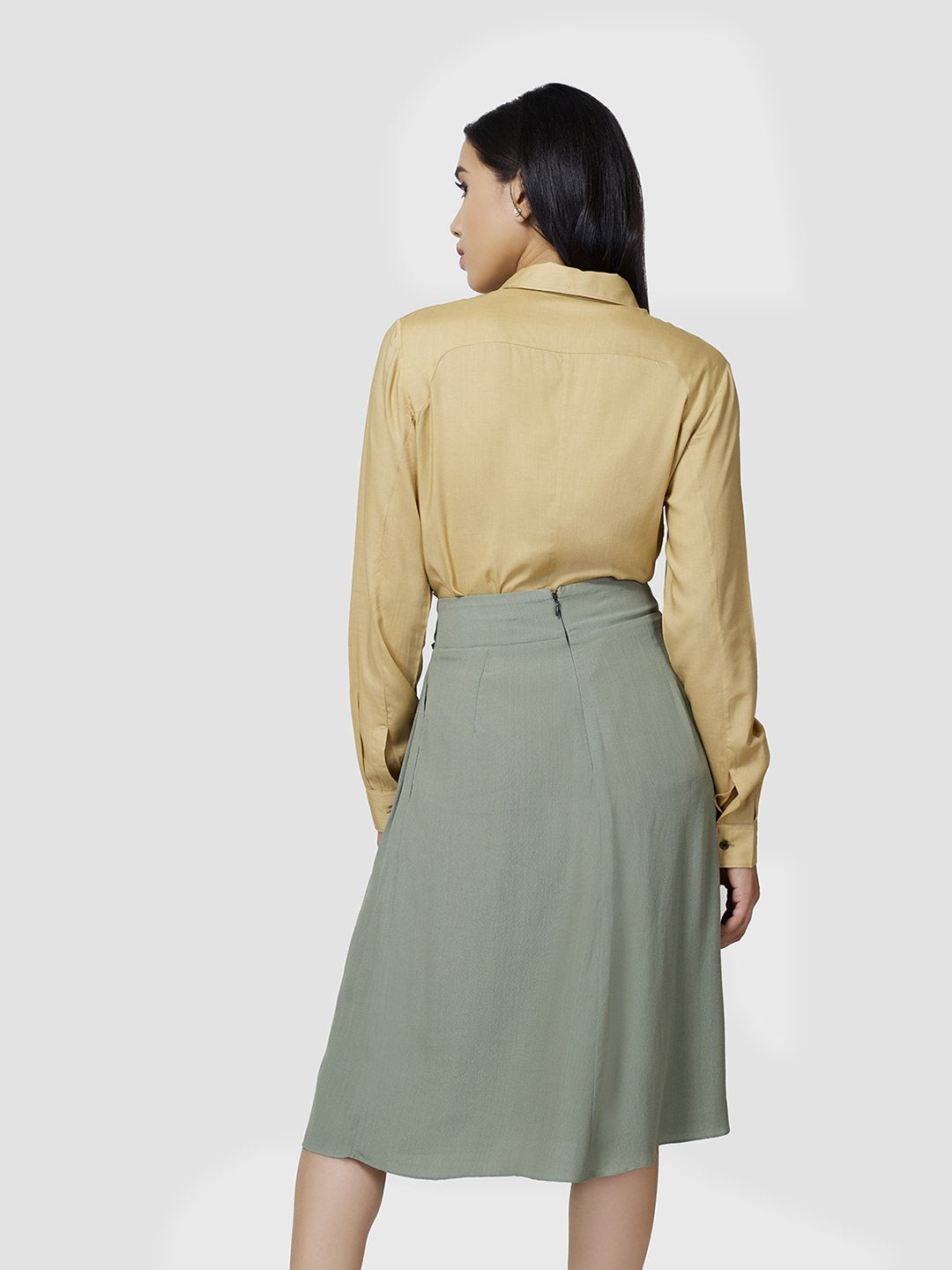 Skirt With Gathered Waistband Detail - Zest Mélange  Skirt With Gathered Waistband Detail - Zest Mélange