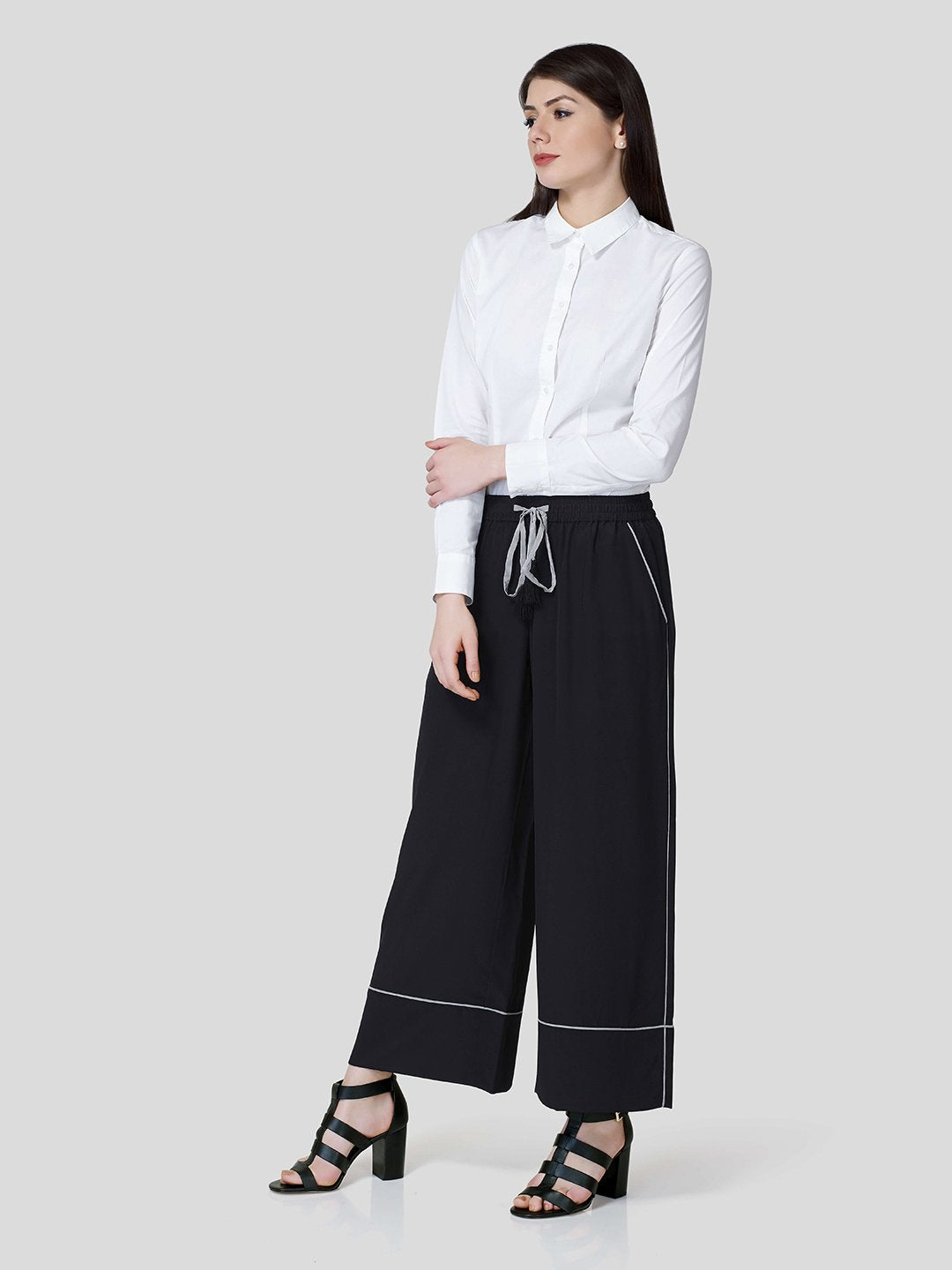 Palazzo With Contrast Piping And Tassel Detail - Zest Mélange  Palazzo With Contrast Piping And Tassel Detail - Zest Mélange