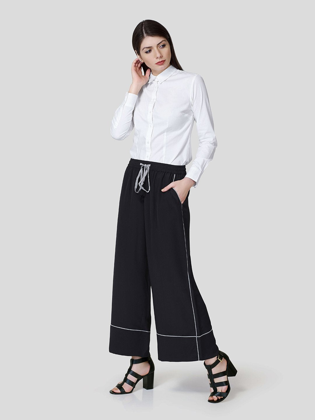 Palazzo With Contrast Piping And Tassel Detail - Zest Mélange  Palazzo With Contrast Piping And Tassel Detail - Zest Mélange