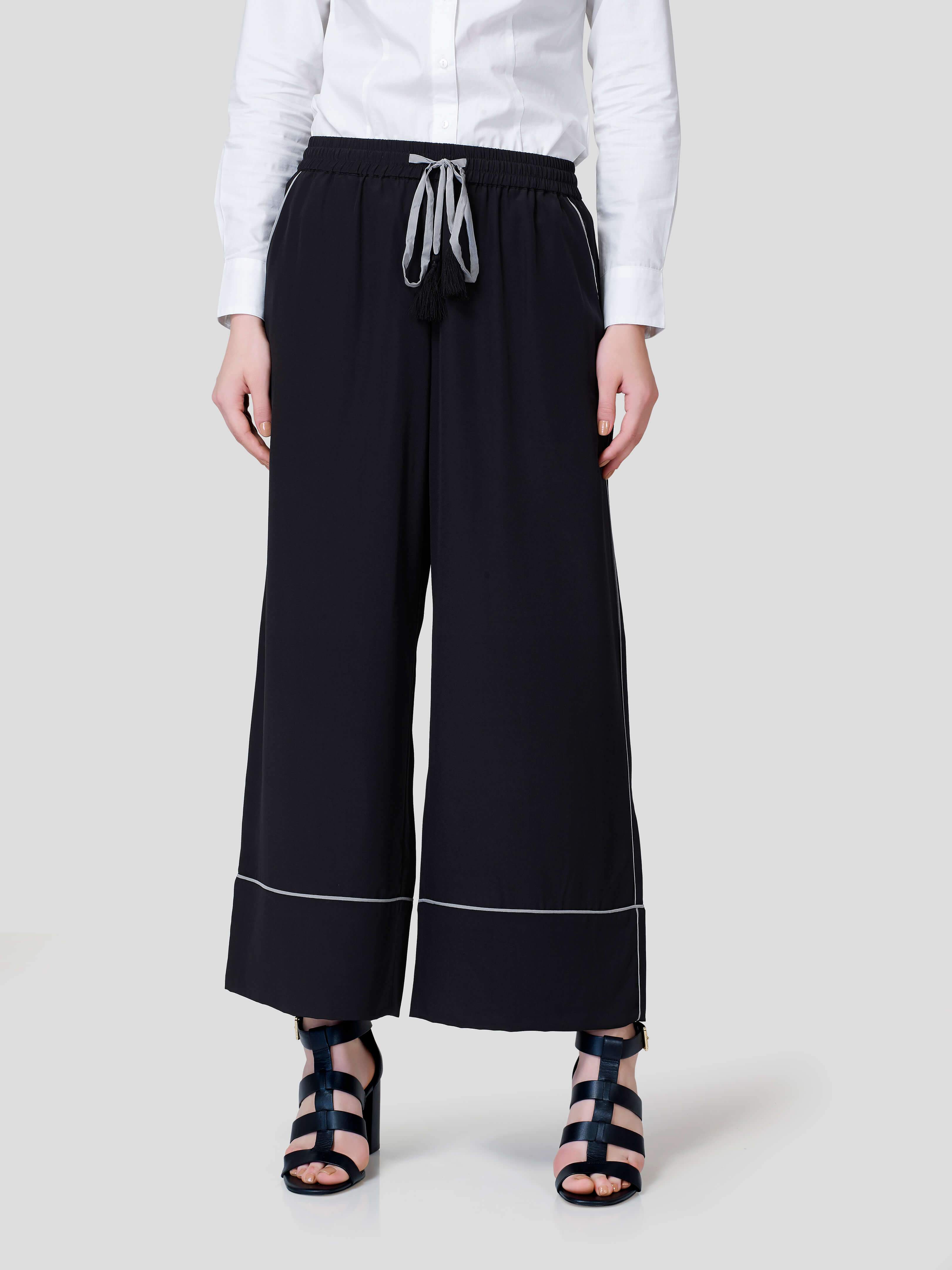 Palazzo With Contrast Piping And Tassel Detail - Zest Mélange  Palazzo With Contrast Piping And Tassel Detail - Zest Mélange