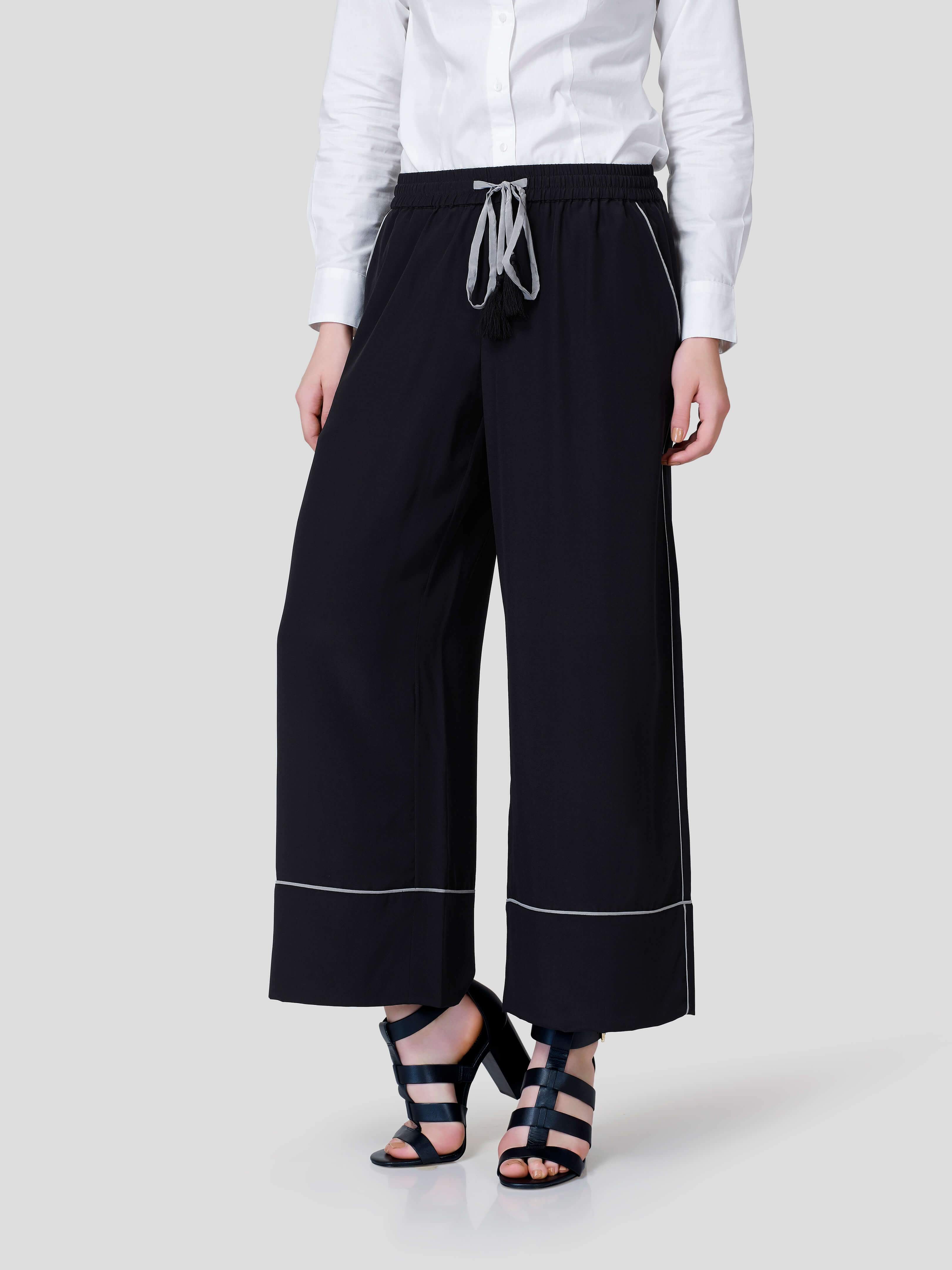 Palazzo With Contrast Piping And Tassel Detail - Zest Mélange  Palazzo With Contrast Piping And Tassel Detail - Zest Mélange