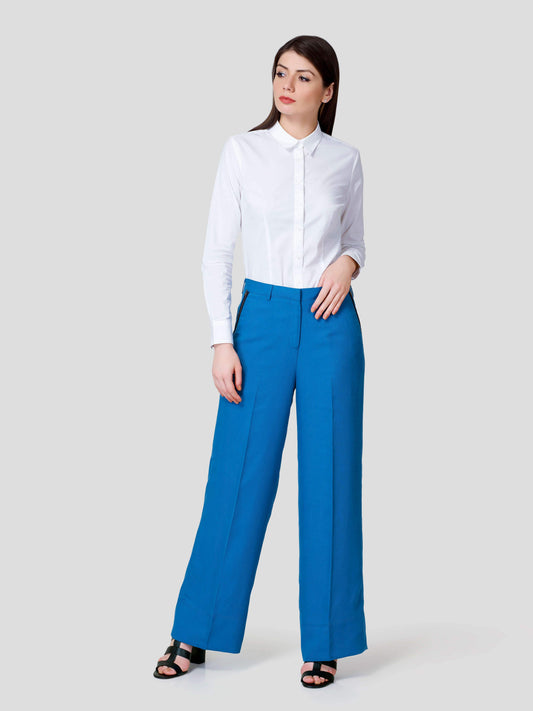 Flared Pant With Metallic Zip Pocket Detail - Zest Mélange