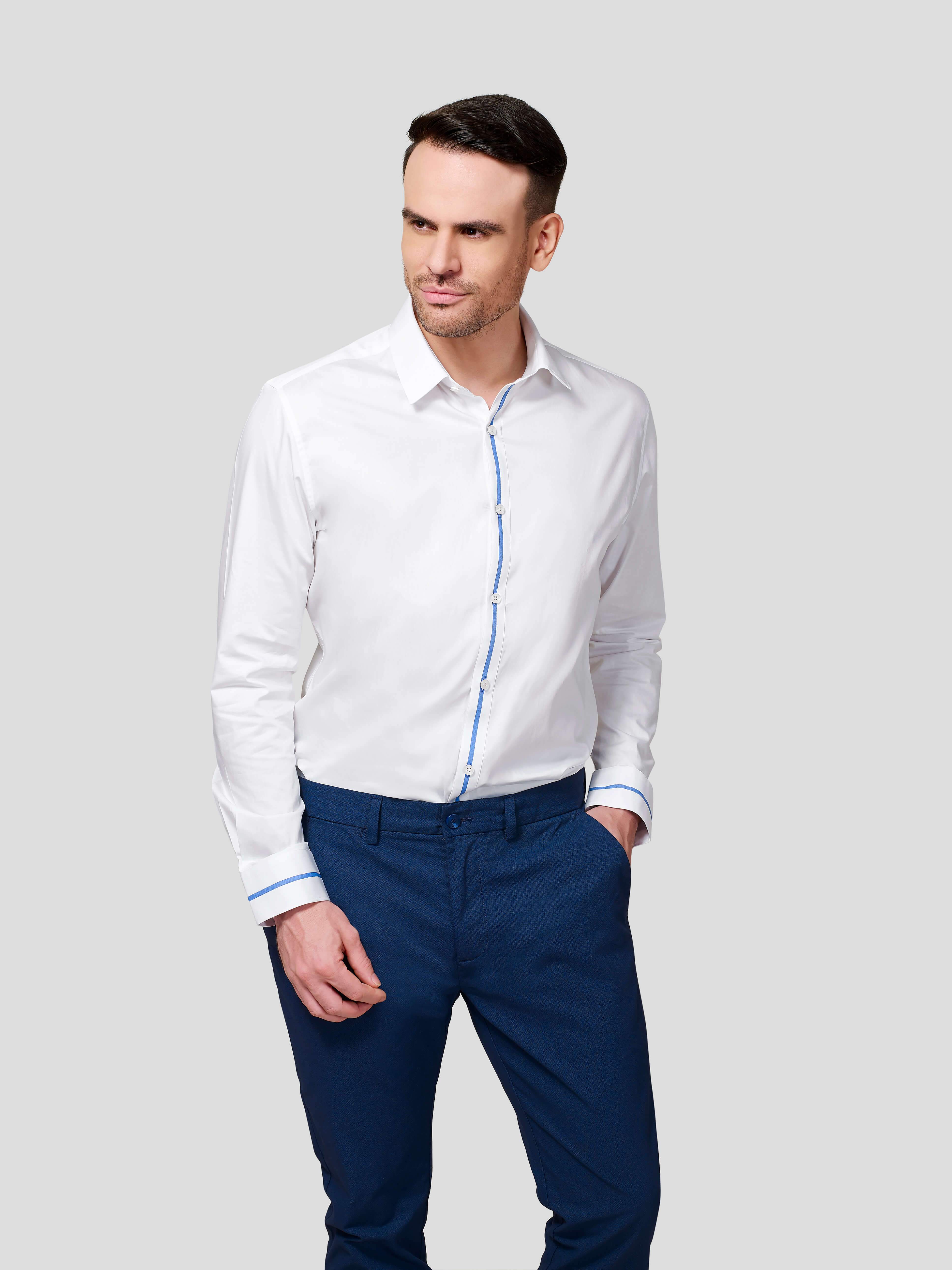 Classic Collar Shirt With Contrast Trim Detail - Zest Mélange Classic Collar Shirt With Contrast Trim Detail - Zest Mélange