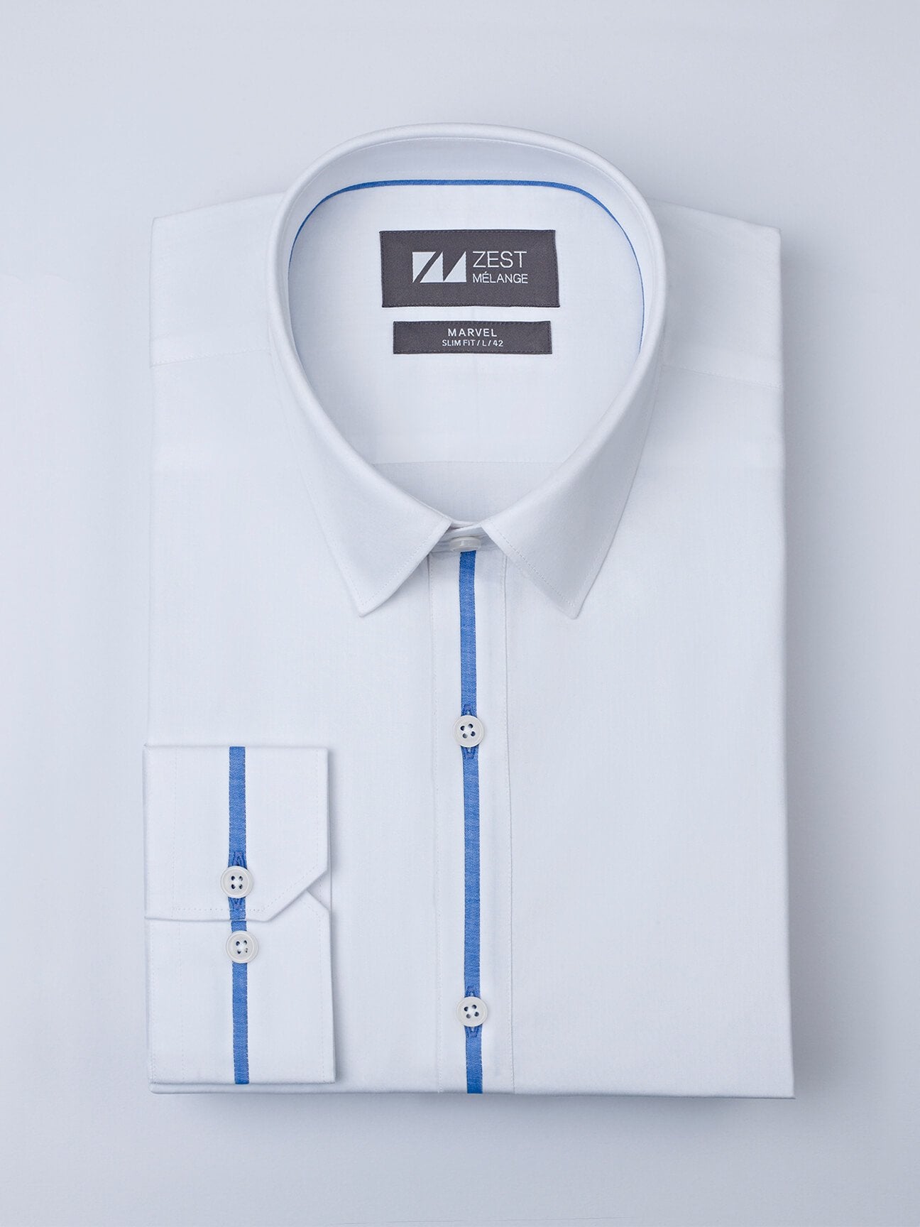Classic Collar Shirt With Contrast Trim Detail - Zest Mélange Classic Collar Shirt With Contrast Trim Detail - Zest Mélange