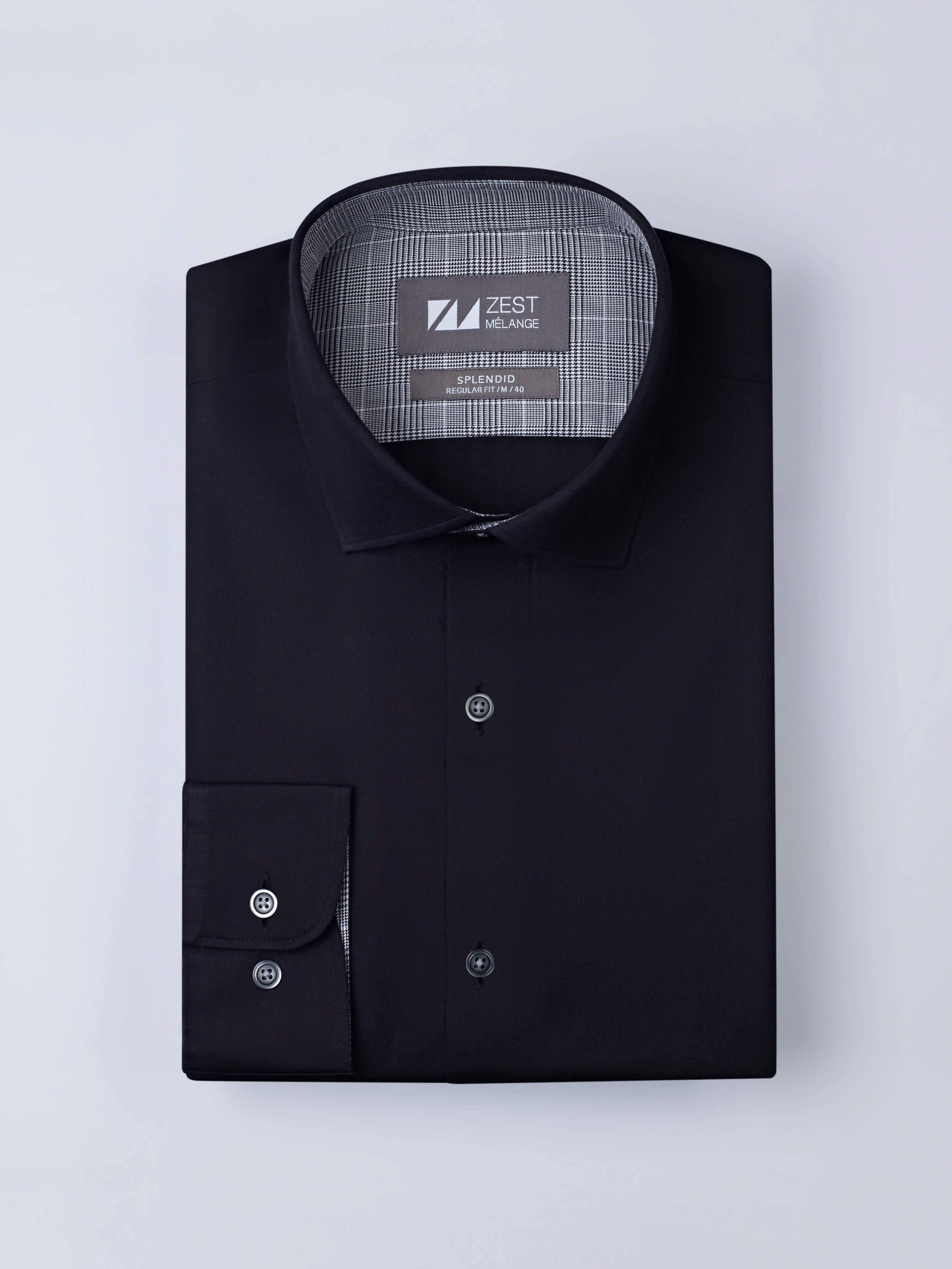 Black Spread Collar Shirt - Zest Mélange Black Spread Collar Shirt - Zest Mélange