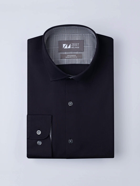 Black Spread Collar Shirt - Zest Mélange