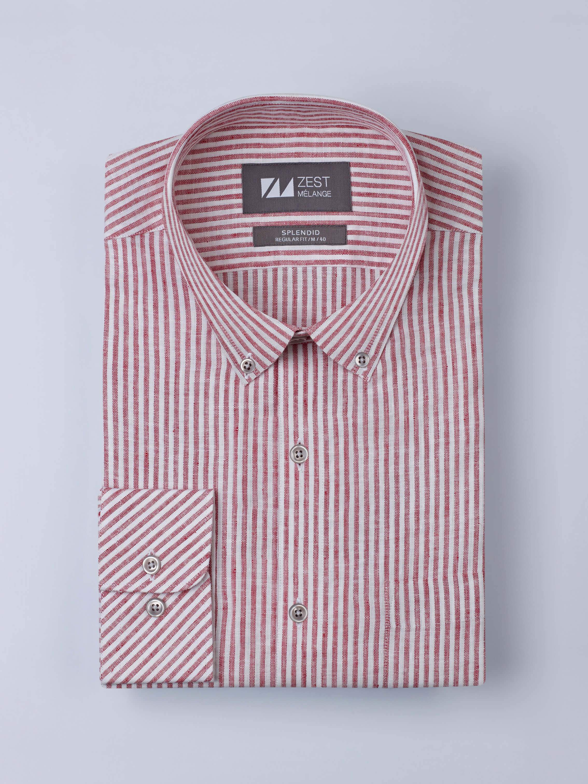 Classic Button-Down Stripe Shirt (Red) - Zest Mélange Classic Button-Down Stripe Shirt (Red) - Zest Mélange