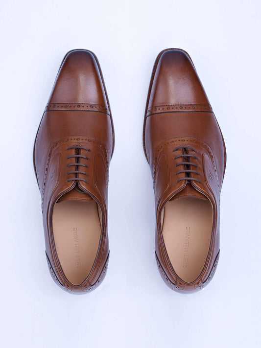 Oxford Lace Up Shoes With Broguing (Burgundy) - Zest Mélange