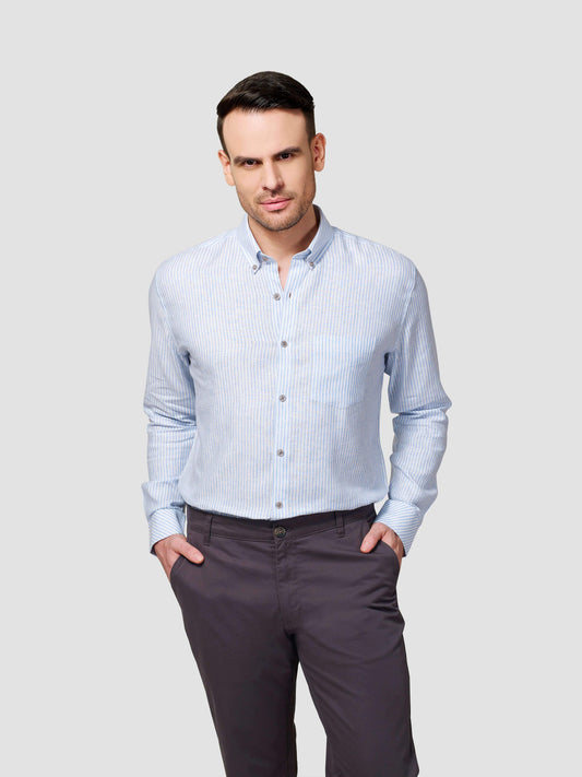 Classic Button-Down Stripe Shirt - Zest Mélange